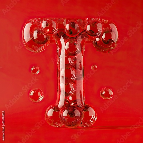 Bubble font of letter  T  on Red  Background