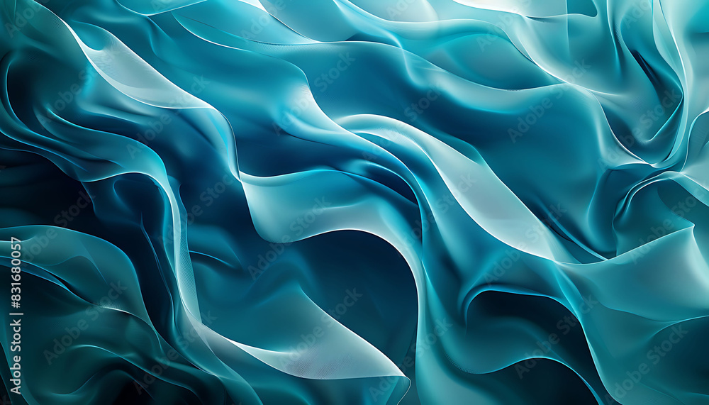 Obraz premium Elegant flowing shapes and gradients in blue and teal with a serene, fluid design