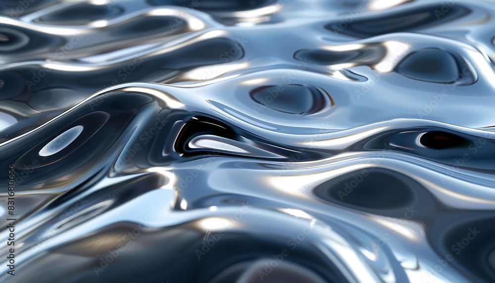 Glossy silver metal texture with fluid, wavy patterns and mirror-like chrome finish Glossy silver metal texture with fluid, wavy patterns and mirror-like chrome finish