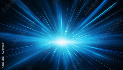 Abstract blue light burst on a black background. Perfect for futuristic or technology designs. photo