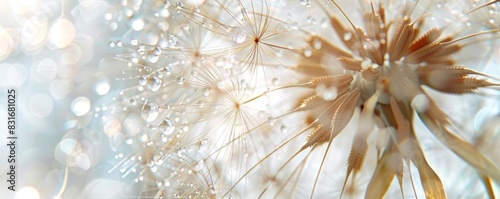 Abstract close-up of a dandelion seed head with blurred bokeh background. photo