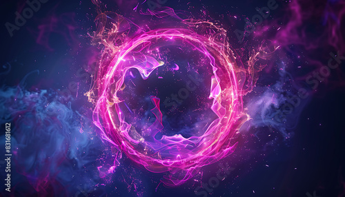 Neon energy sphere with purple and pink flames and sparks  emitting a magical  ethereal glow