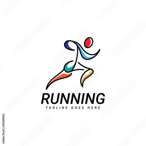 Abstract colorful running people logo with modern line style concept. Sport illustration.