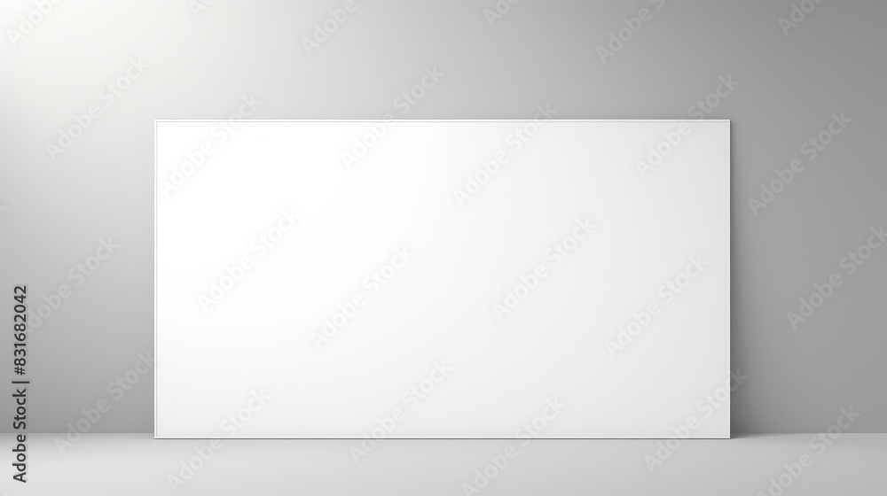 Blank white canvas mockup on a grey background with soft lighting. Perfect for showcasing your designs or artwork. Blank white canvas mockup on a grey background with soft lighting. Perfect for showcasing your designs or artwork.