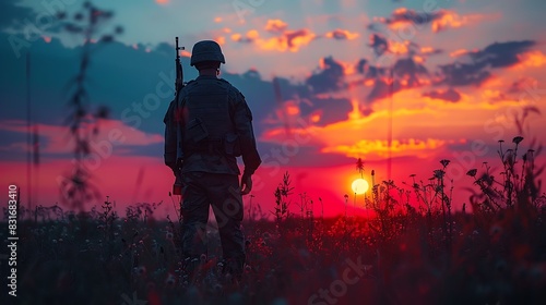 A soldier s silhouette against a twilight backdrop