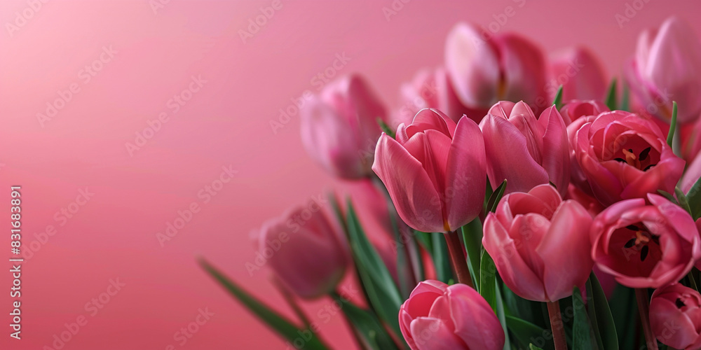 spring Bouquet of pink tulips on a pink background spring Bouquet of pink tulips on a pink background