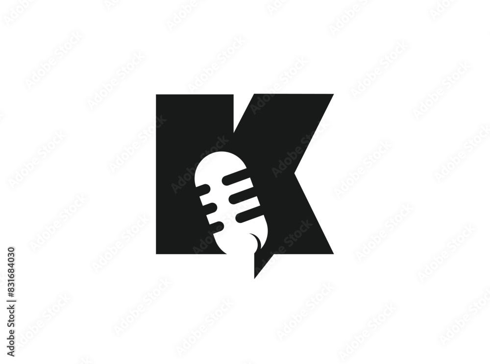 Letter K and Podcast or Radio Logo design using Microphone and Bubble chat or talk icon Letter K and Podcast or Radio Logo design using Microphone and Bubble chat or talk icon