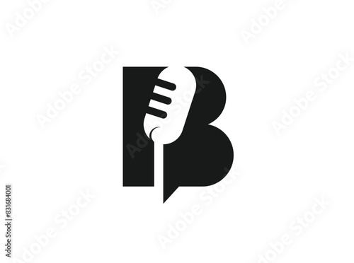 Letter B and Podcast or Radio Logo design using Microphone and Bubble chat or talk icon