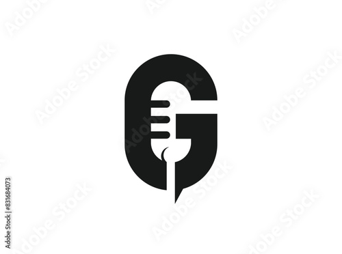 Letter G and Podcast or Radio Logo design using Microphone and Bubble chat or talk icon