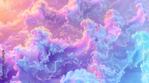 Abstract colorful image with soft pastel purple and blue hues, depicting a wavy, organic and textured pattern.