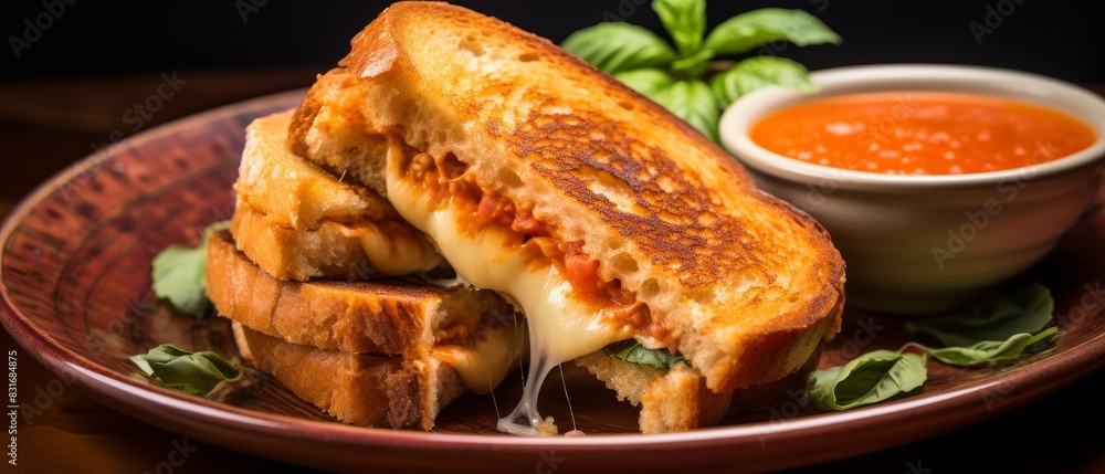 Grilled cheese sandwich with melted cheese and tomato sauce. Grilled cheese sandwich with melted cheese and tomato sauce.