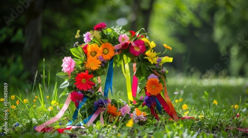 A Beautiful Flower Crown Laying In The Soft Green Grass.