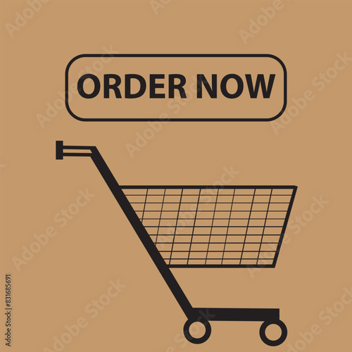  Order now button with shopping cart. Colorful modern collection for website. Online sell. Social media post, Click here, apply, buttons clicking. Web design elements. Vector and illustration.