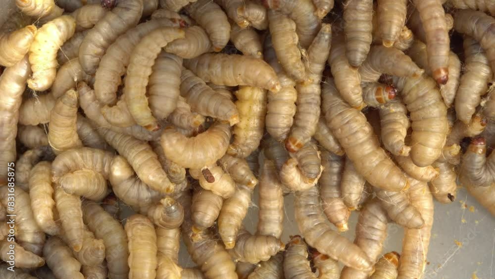 Closeup of Waxworms, the larva of the Waxmoth. Bee moth traditional medicine Closeup of Waxworms, the larva of the Waxmoth. Bee moth traditional medicine
