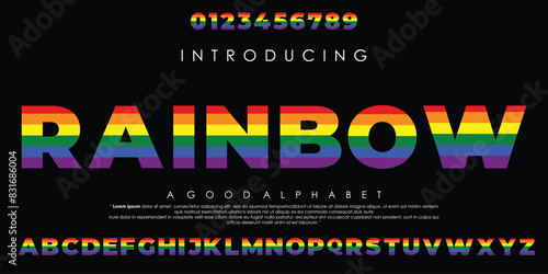 New Modern rainbow color rainbow abstract digital alphabet font. Minimal technology typography, Creative urban sport fashion futuristic font and with numbers. vector illustration