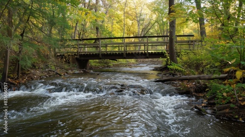 Creek flowing through the park bridge