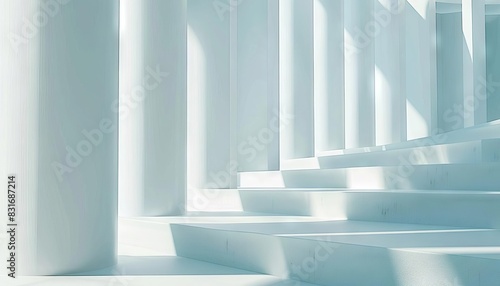 airy white and light blue architectural background with tilted columns minimalist banner concept