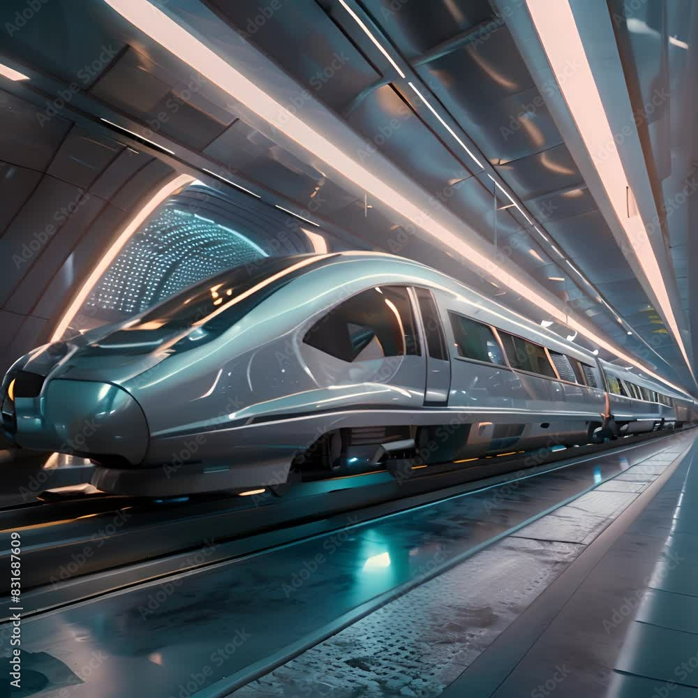 Futuristic High-Speed Train in Modern Station