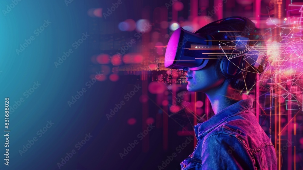 Obraz premium Virtual Reality Glasses extreme closeup. and technology background