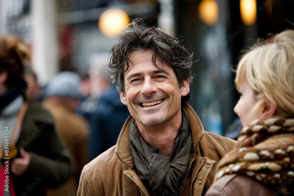 Portrait of smiling middle-aged man in a city street.