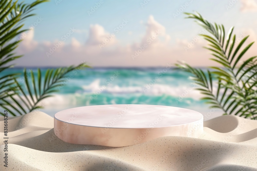 Obraz premium Minimalist Coastal Setup with Concrete Platform and Ocean Background