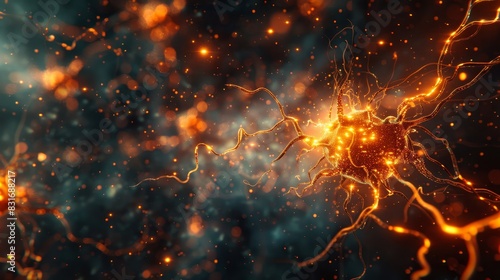 Artistic representation of intricate brain neurons, showcasing dynamic neural networks and activity, symbolizing cutting-edge medical technology and future developments