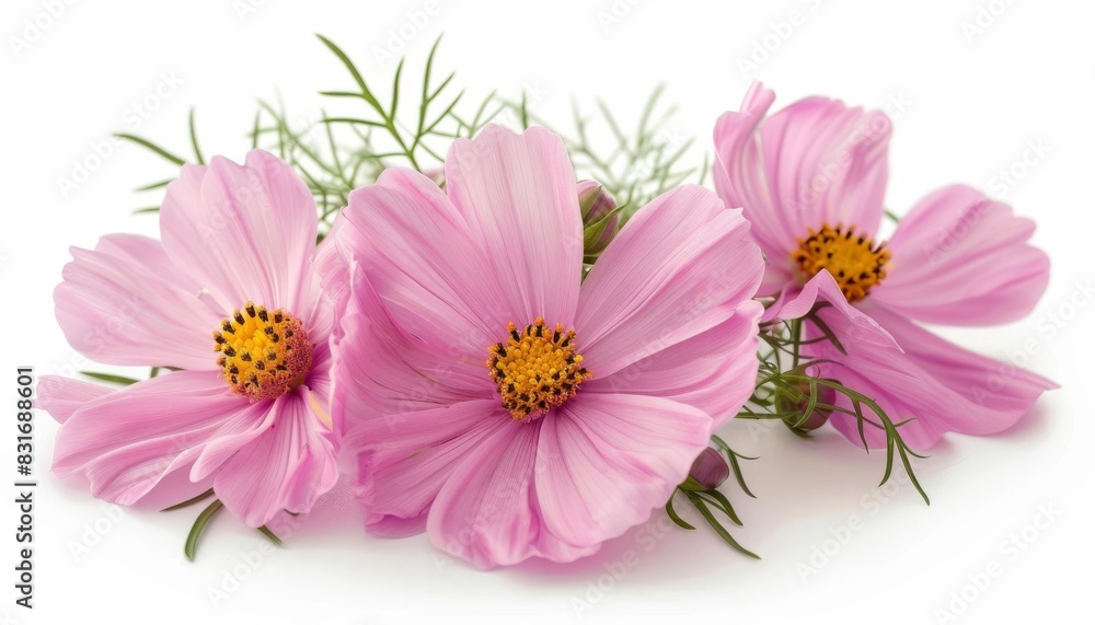 delicate pink cosmos bipinnatus flowers isolated on white closeup macro photography delicate pink cosmos bipinnatus flowers isolated on white closeup macro photography