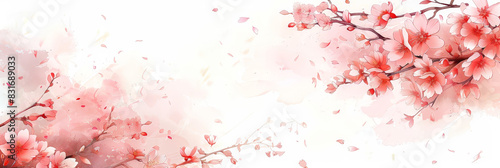 Delicate pink cherry blossoms on white background with soft lighting, capturing the beauty and elegance of springtime in a serene and artistic style
