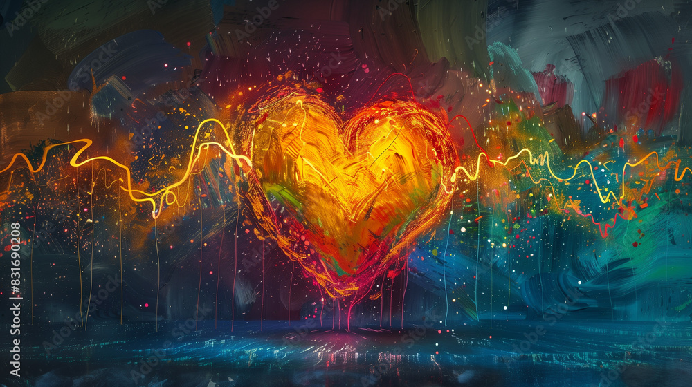 abstract colorful heart shape with pulse , dynamic love background. abstract colorful heart shape with pulse , dynamic love background.