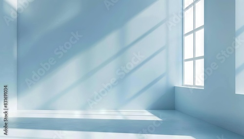 gentle light blue minimal abstract background with delicate window shadow for product presentation