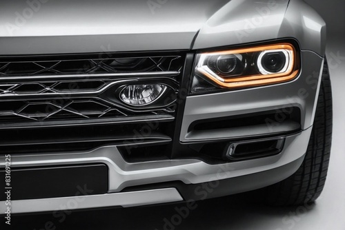 close-up shot of the SUV headlight and part of the grille