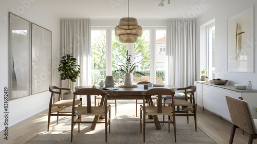 Wallpaper Mural A large, open room with a wooden dining table and chairs Torontodigital.ca