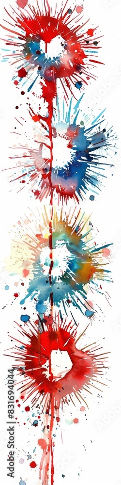 Obraz premium Red, white and blue fireworks illustration with an abstract watercolor style. 
