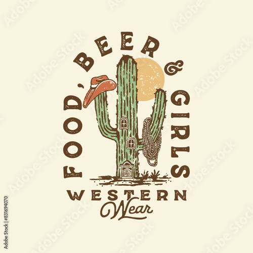 cactus illustration bar graphic cowboy design rodeo vintage ranch