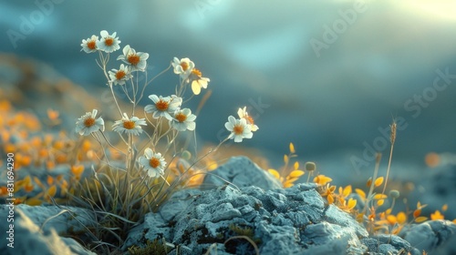 With each frame, the camera immortalizes the ephemeral beauty of mountain herbs, their delicate petals and leaves a testament to the fleeting nature of life in the heights. photo