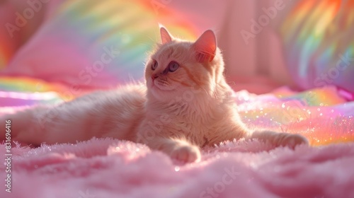 Cosmic Nyan Cat: Playful Animated Illustration of a Colorful Cat with Cosmic Rainbow Trail photo
