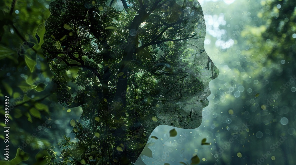 Fototapeta premium Enigmatic portrait fusion of nature and beauty in the heart of the forest