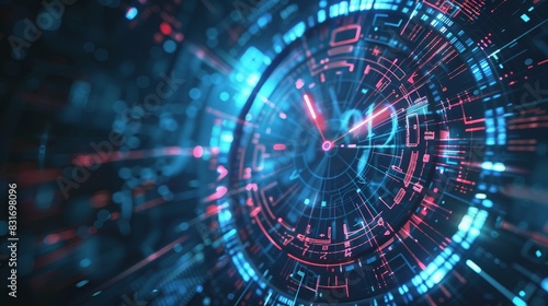 Wallpaper Mural A vibrant futuristic digital interface featuring neon lights and holographic elements, symbolizing advanced technology and innovation. Torontodigital.ca