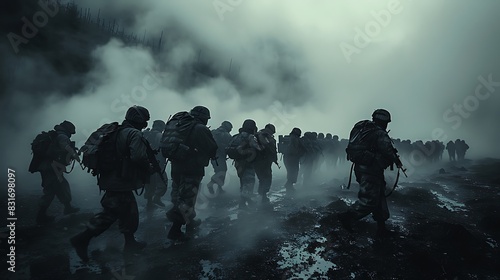 Infantry unit marching in sync