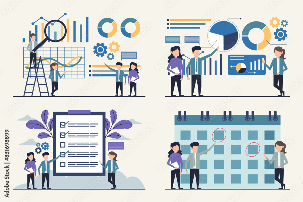 Business Data Analysis and Teamwork Illustrations