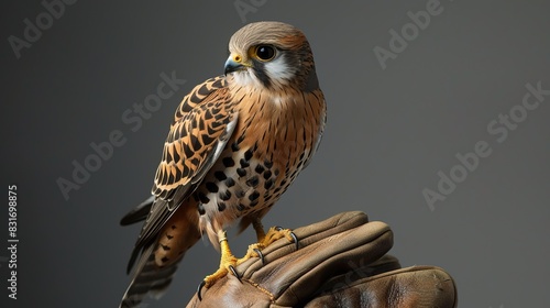 Female Kestrel on a trainer's glove photo