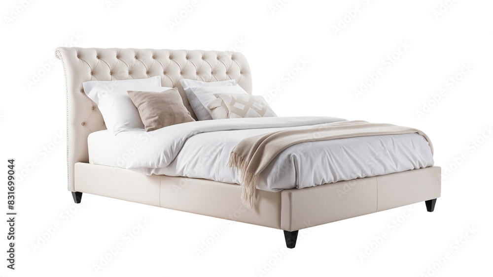 Contemporary style of bedroom interior, modern furniture of a bed with blanket and pillows, isolated on transparent background Contemporary style of bedroom interior, modern furniture of a bed with blanket and pillows, isolated on transparent background