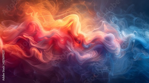 An abstract background showcasing a burst of colorful shapes and smoke, with vibrant swirling patterns in blue, red, and yellow, appearing as if captured by an HD camera