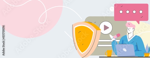 Business network security character flat vector concept operation hand drawn illustration
