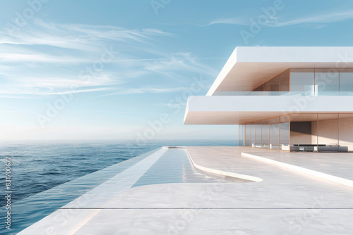 Modern buildings by the lake. Empty architectural background.
