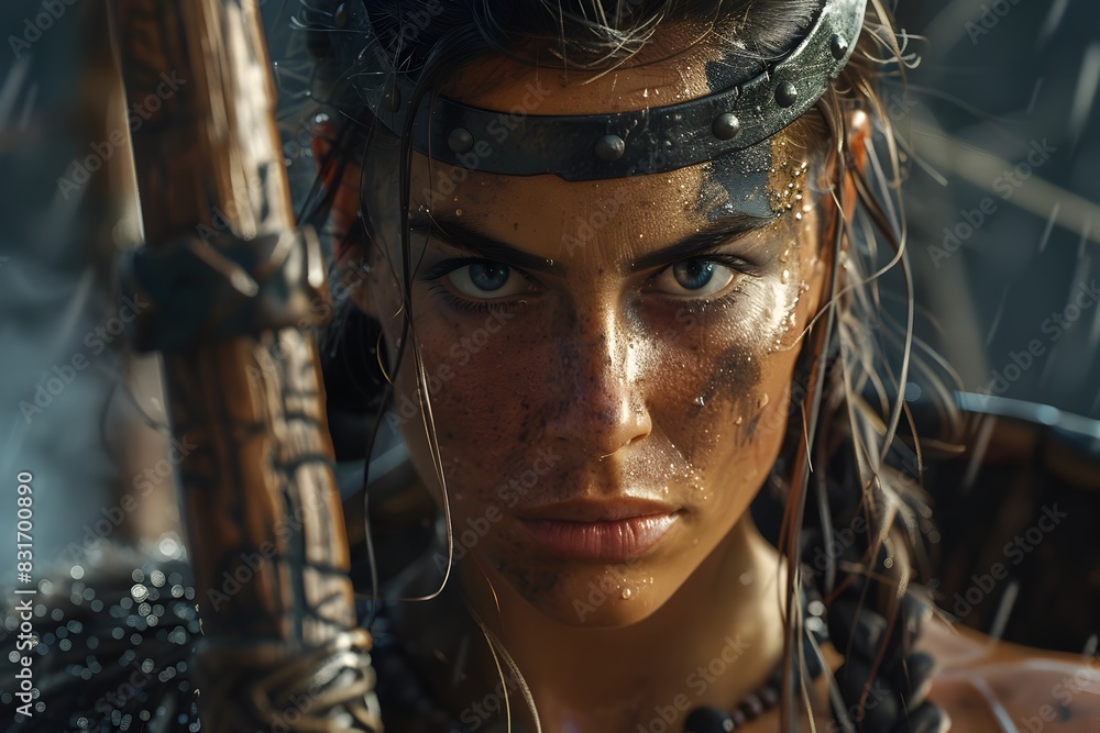 Battle-Hardened Viking Shieldmaiden Wielding Deadly Nordic Spear in Moody Cinematic Battle-Hardened Viking Shieldmaiden Wielding Deadly Nordic Spear in Moody Cinematic