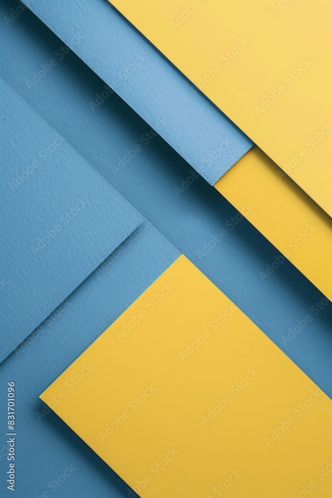 Fototapeta premium A minimalist background of yellow and blue showcases geometric shapes, clean lines, and vibrant colors.