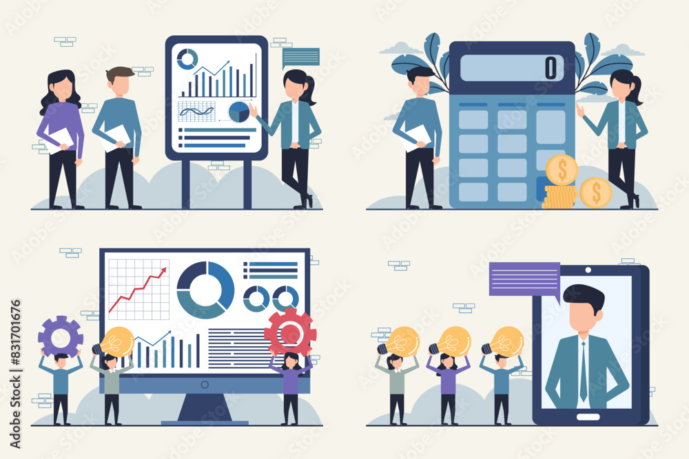 Business Data Analysis and Teamwork Concept Illustration Business Data Analysis and Teamwork Concept Illustration