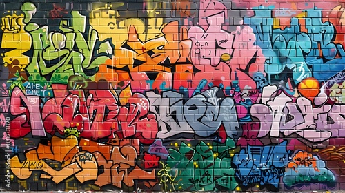 An intricate seamless pattern of urban graffiti art with colorful tags  dynamic street murals  and expressive designs. The artwork reflects the vibrancy and creativity of street culture  