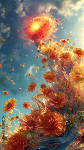 Surreal Blossoms  Ribbons of Fire and Flowers